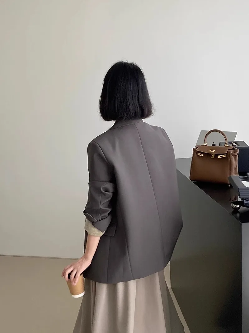 Dames Blazer Groen Oversize Koreaans Chic Lente Modieus Stand Pad Straat Eén knop Capabel Woon-werkverkeer Blauw Hoog Klassiek