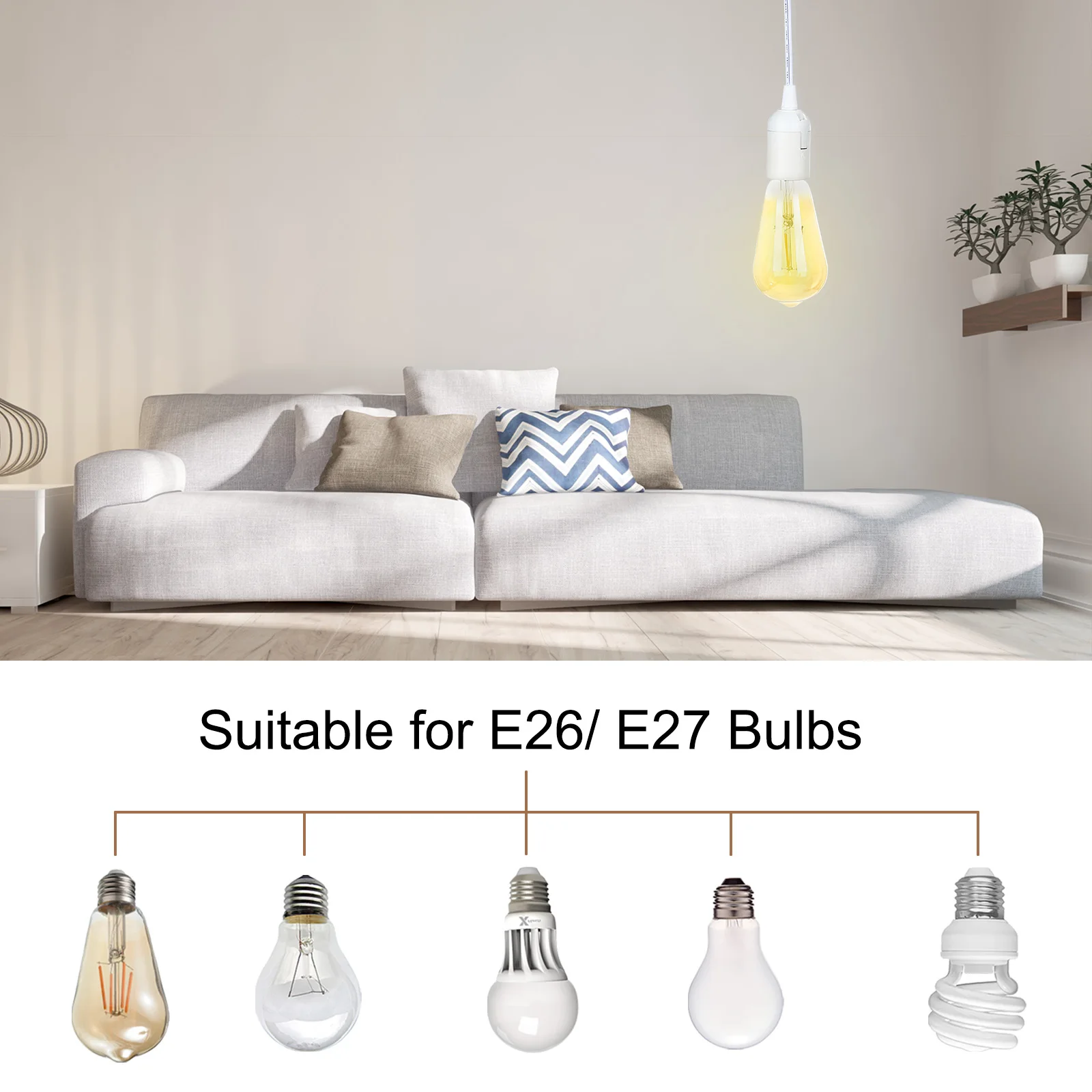 1/2 ชิ้น 15Ft แขวนสายไฟขยายจี้โคมไฟสายไฟพร้อมสวิตช์เปิด/ปิด Plug - in Light ซ็อกเก็ตสําหรับ e26 E27 ฐานหลอดไฟ