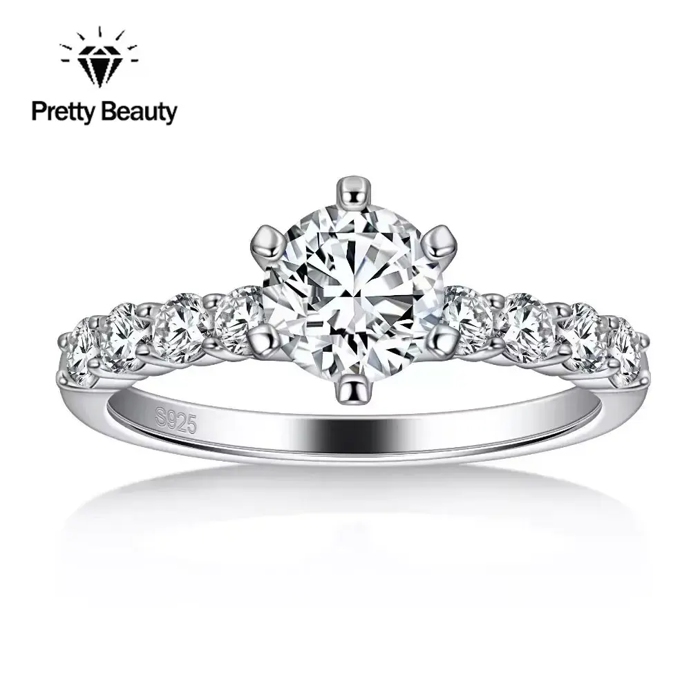 

Изысканное обручальное кольцо Pretty Beauty с муассанитом 1 карат, серебро S925, для женщин, с покрытием из белого золота 18 карат, полукольцо-обручалка, ювелирное изделие