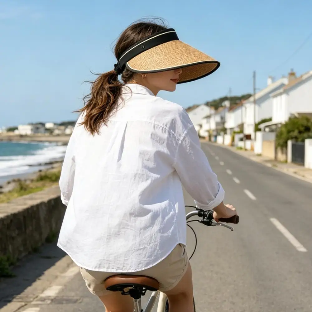 Foldable Sun Hat for Beach Straw Sun Visor Hat for Women Wide Brim Beach Hat with Uv Protection Adjustable Summer for Outdoor