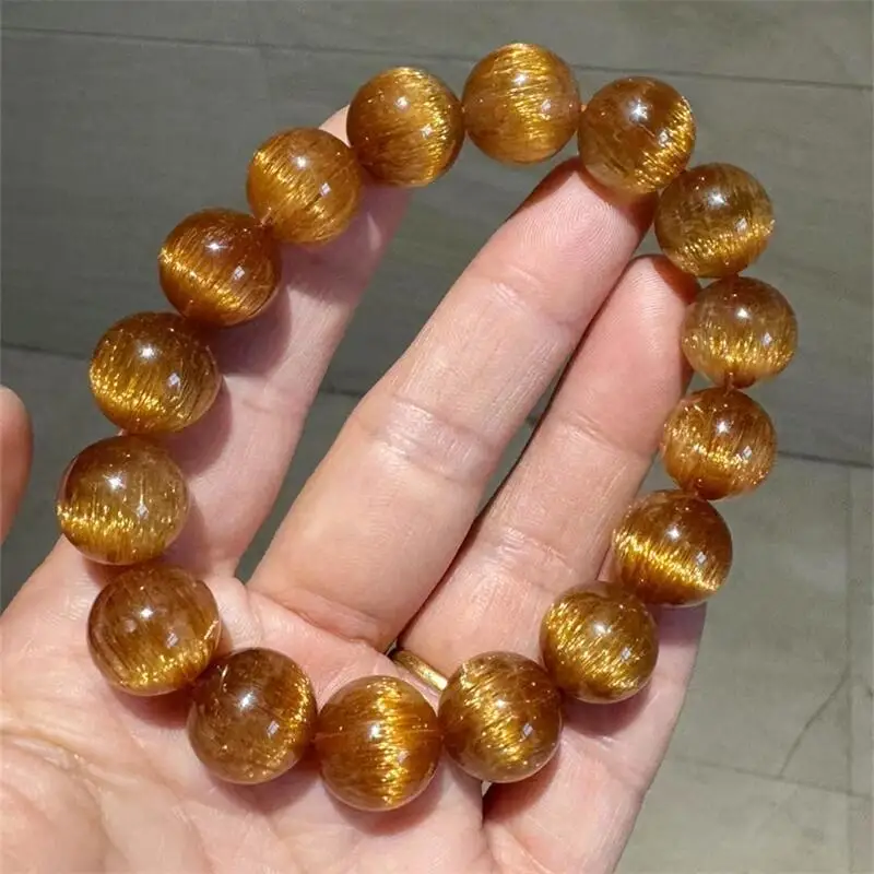 13MM Natural Cat Eye Copper Rutilated Quartz Bracelet Design Stretch Polychrome Handmade Beads Healing Women Jewelry Gift 1pcs