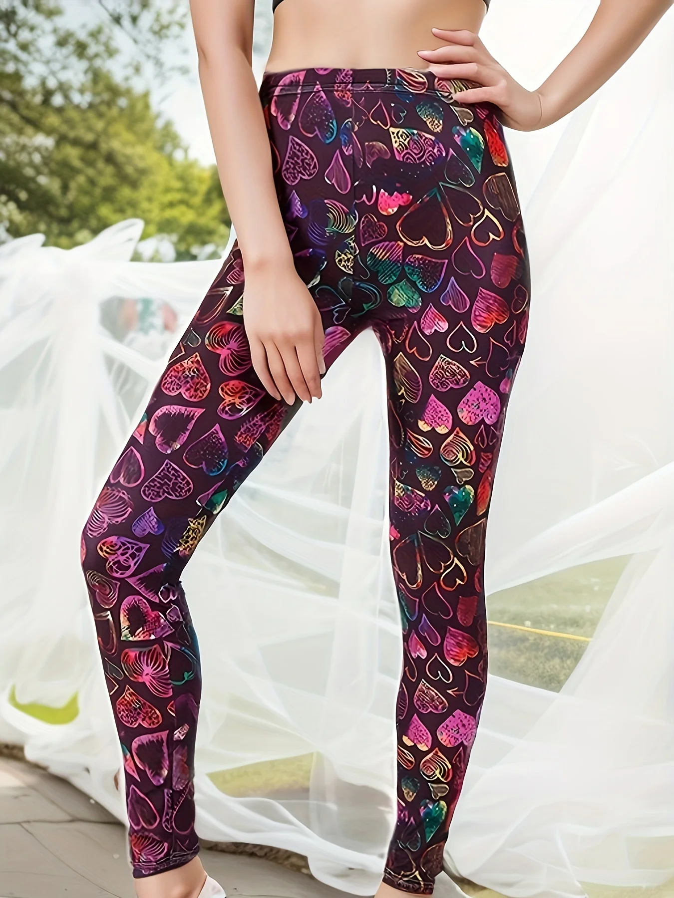 Sports Fashion Casual Red And White Heart-shaped Leggings Women\'s Leggings Brushed Print Exercise Stretch Cropped Pants