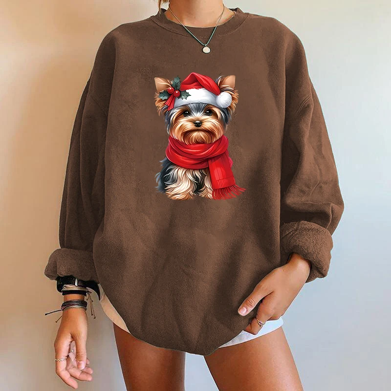 Christmas fashion dog pattern y2k trendy printed sweatshirt round neck casual sweatshirt autumn spring women\'s clothing