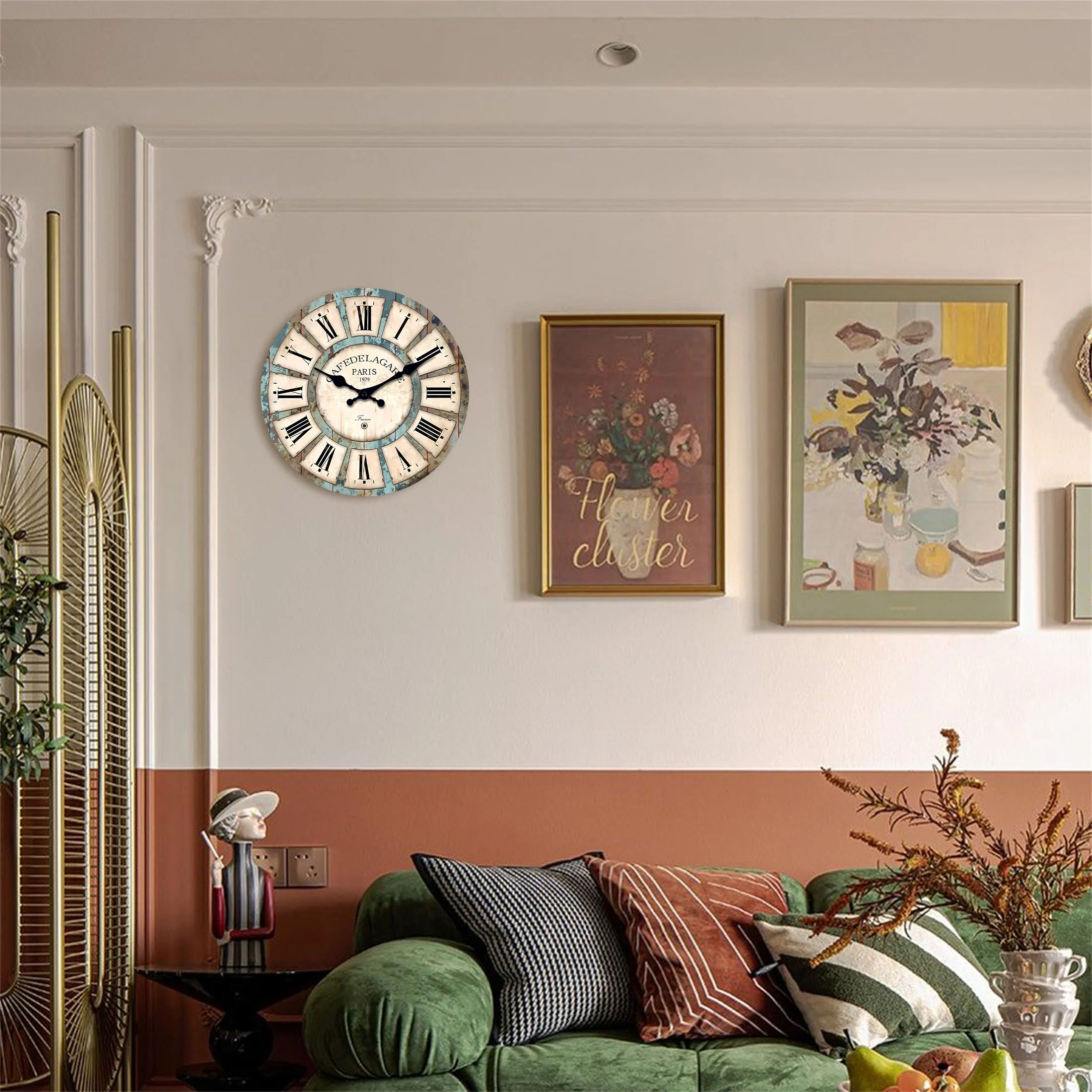 A Rustic Vintage-Style Wooden Round Wall Clock, Wood Grain Design Wall Clock, Silent Non-Ticking, Battery-Powered Decorative Clock, for Home
