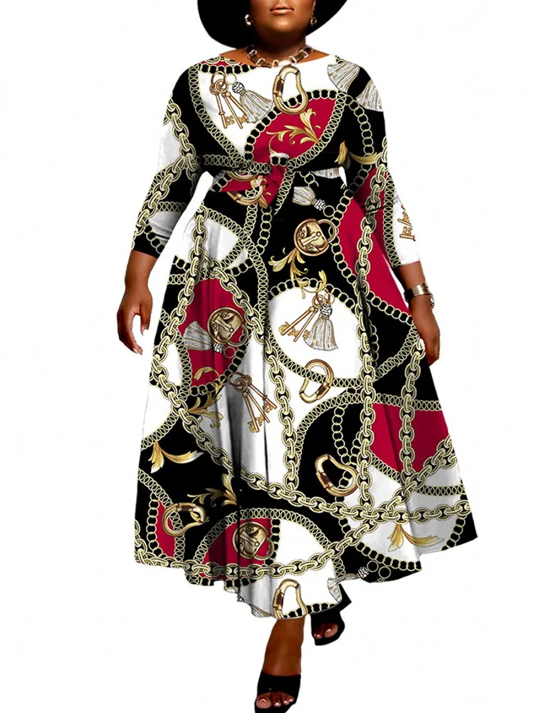 Big Size African Dresses For Women\'s Autumn Winter New Fashion Printed Long Dress Africa Turkish Clothes Casual Abaya Robe Femme