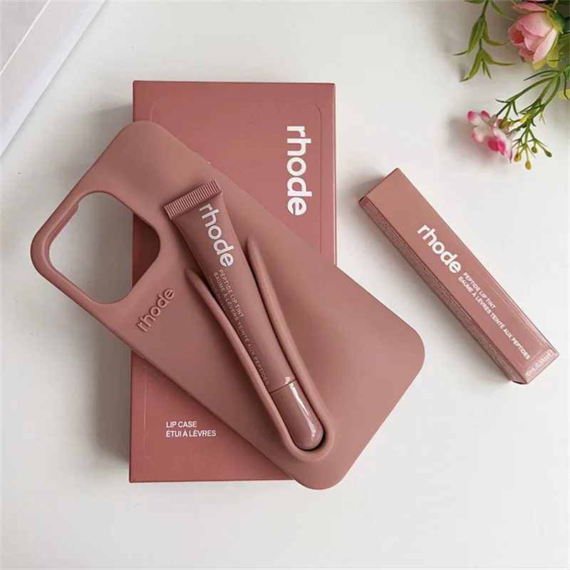 Telefoonhoesje met lippenstift- en lipglosshouder van siliconen voor iPhone 16 17 Air 15 14 13 12 11 Pro Max Plus