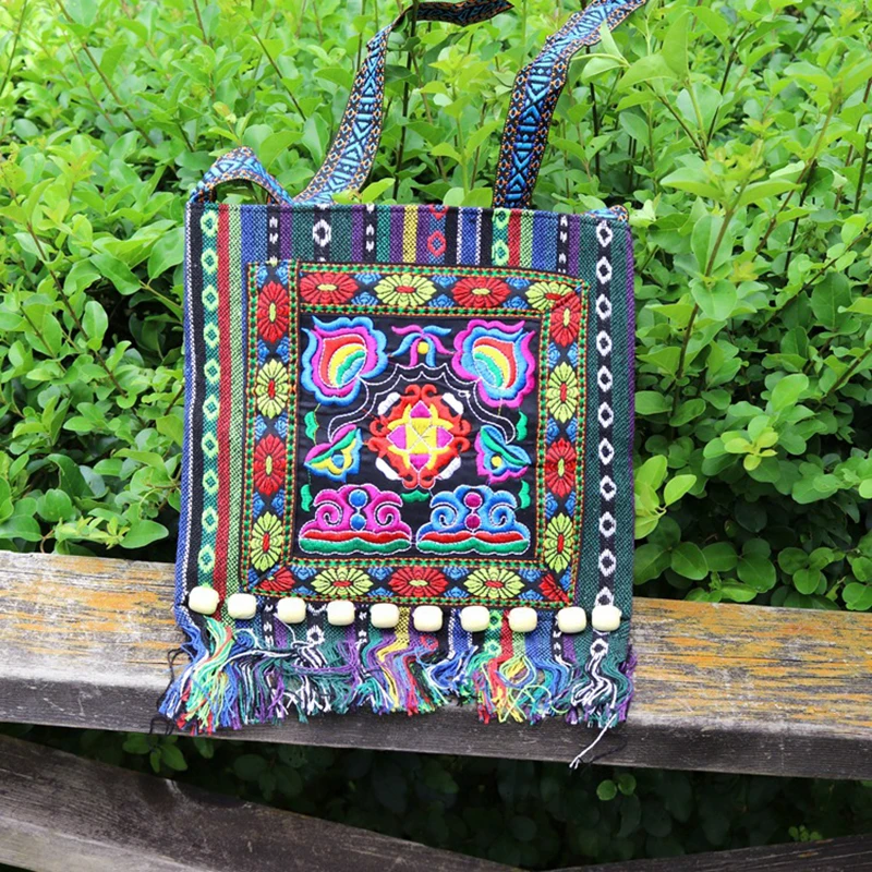 Haft Retro torba kurierska, etniczne frędzle Design, torba na ramię Crossbody, damska torebka na telefon