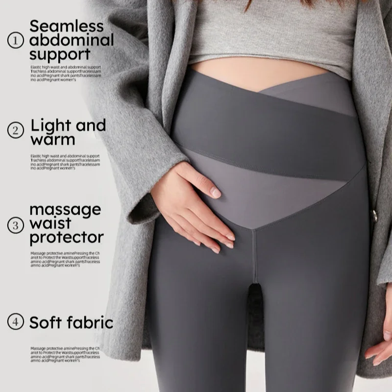 

Autumn Winter High Waist Leggings for Pregnant Women To Wear Outside Belly Support Pants Maternity Fitting Pants