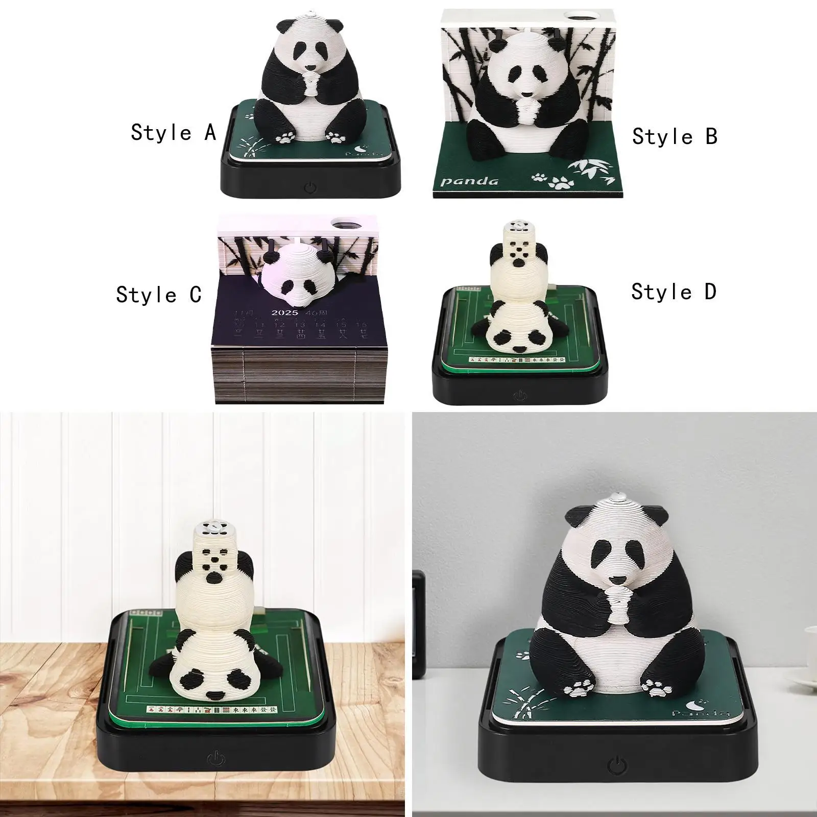 

2025 Desk Calendar Paper Carving Art Gift Timepiece Calendar Panda 3D Art Calendar Memo Pad for Home Office Desktop Decoration