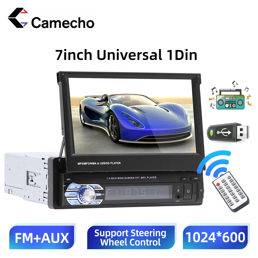 

Camcho Wince Car Radio Multimedia Universal 1Din Stereo 7" HD Retractable Touch Screen MP5 Player For VW Nissan Hyundai Kia