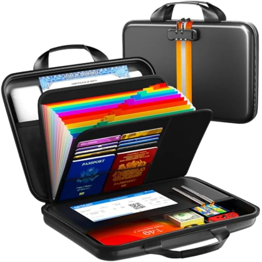 

Fireproof Accordion File Organizer with LockHard-Shell Fireproof Document Box with 13 Pockets for Certificates Passports Laptop