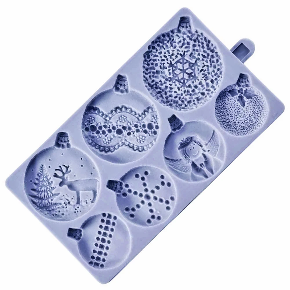 Christmas Snowball Silicone Fondant Mold Relief Elk Holly Leaf Snowflake DIY Sugarcraft Decorative Cake Chocolate Baking Mould