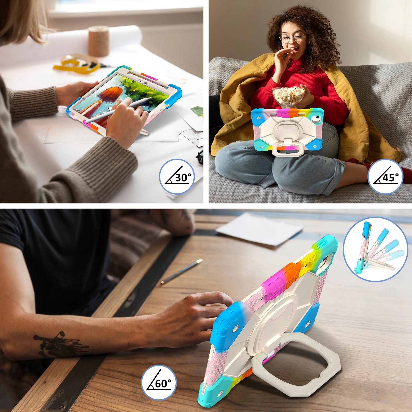 For iPad Air 11 inch 2024 Multiple Protection Heavy Case Shockproof With Lanyard Bracket Hit Color Tablet Cover