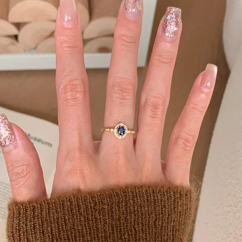 Foxanry Gold Color Bling Zircon Rings For Women Girls Exquisite Fashion Simple Classic Temperament Elegant Anniversary Jewelry