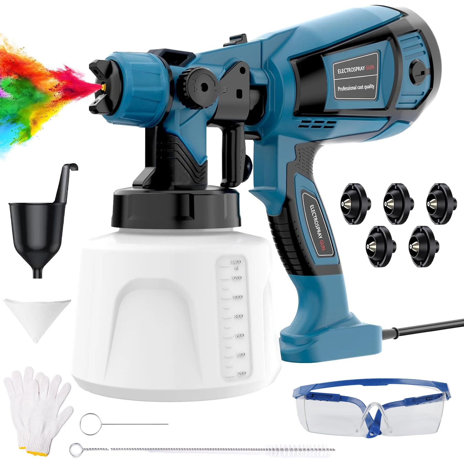 1400ML 650W Paint Spray Gun Removable Spray Head with Adjustable Air And Paint Flow 6 Nozzles and 3 Spray Modes