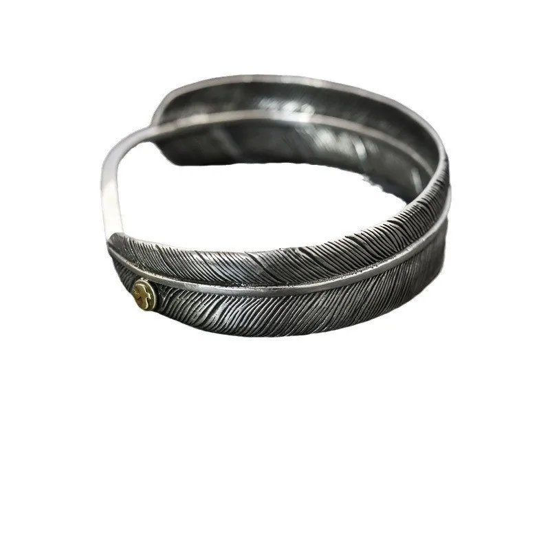 25SS Top Quality Goro's Thai Silver Vintage Feather Bracelet Eagle Series Simple Men's and Women's Open Bangles