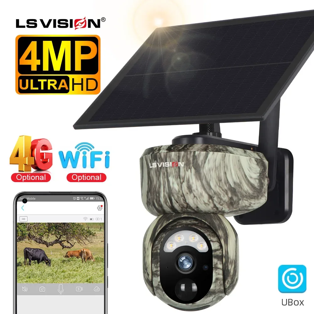 LS VISION 4MP Solar Security Camera Wireless Outdoor 4G/WiFi Human/Animal Detection 2-Way Audio IP66 Waterproof Wildlife Camera