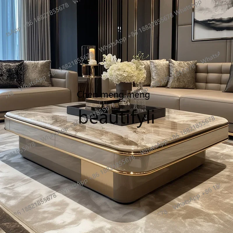 

Coffee table living room 2025 new light luxury high-end marble, modern large flat-floor family villa CQY