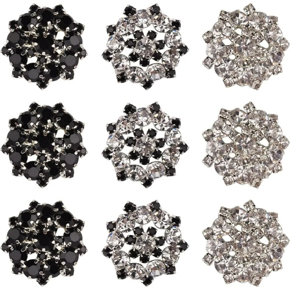 

12Pcs 3 Colors Rhinestone Shank Buttons 7/8" Alloy Flower Shape Button with 1 Hole Round Decorative Metal Buttons