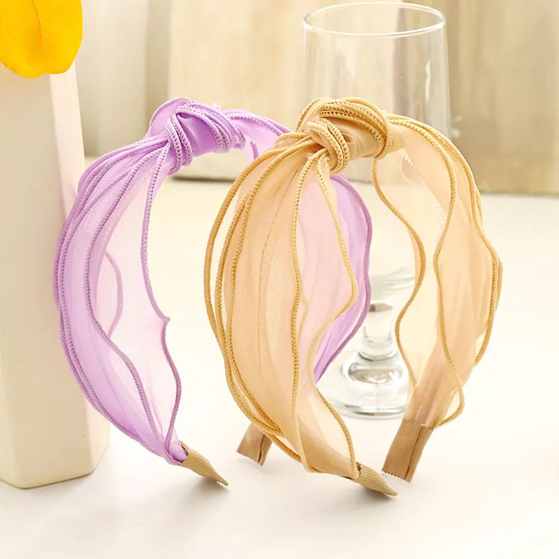 Transparent Organza Yarn Wash Face Headbands Bathroom Makeup Head Wear Fresh Bright Colored Transparent Silk Hairbands Head Wear