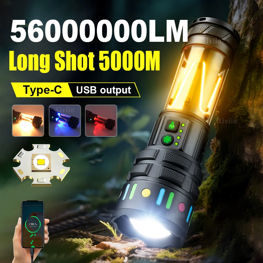 

56000000LM Most Powerful LED Flashlight Ultra Bright Multifunctional Torch Light Rechargeable Outdoor Light For Camping Hunting