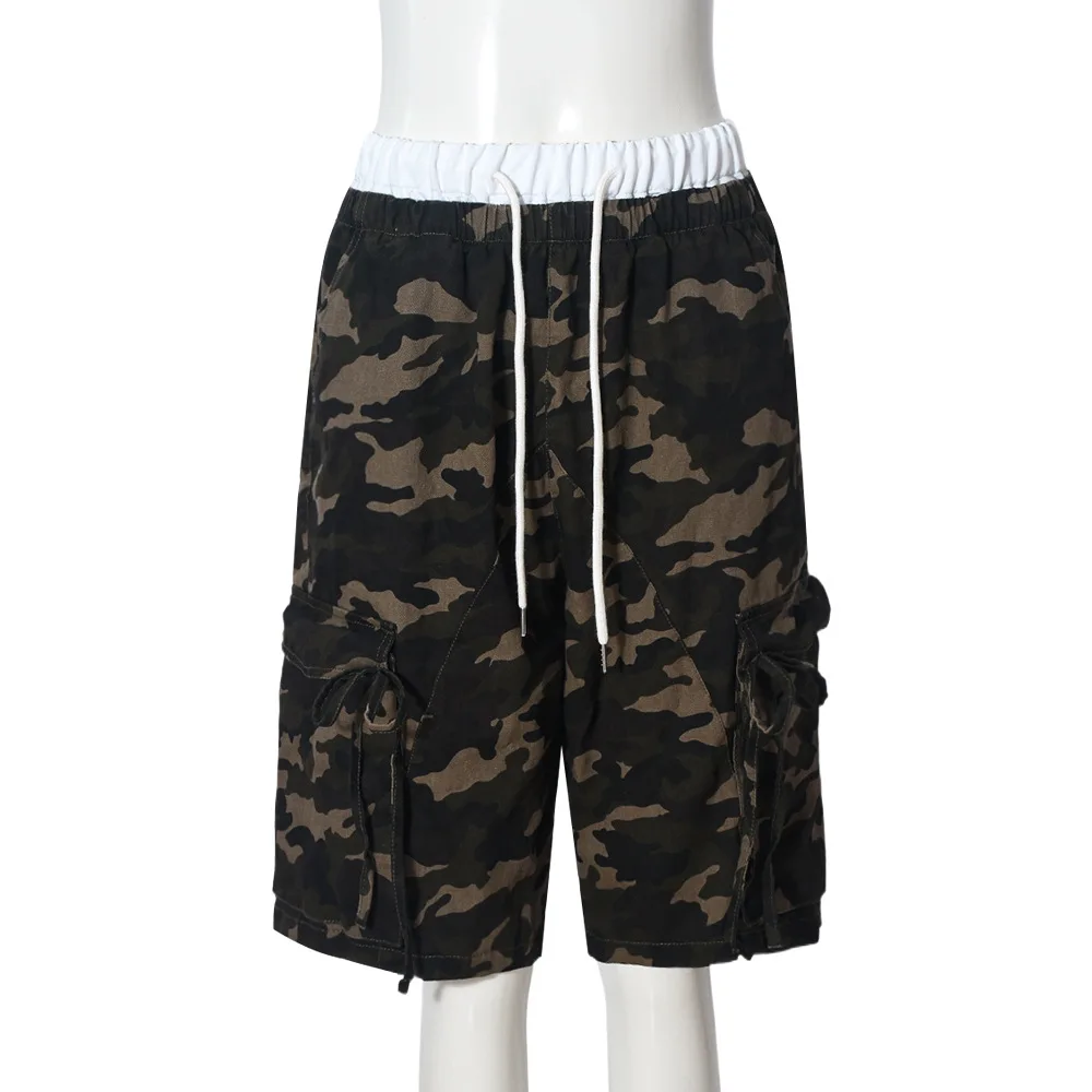 Women Shorts 2025 Summer New Fashion Loose Casual Camouflage Pocket Drawstring Half Pants Y2K Wide Leg Casual Shorts Streetwear