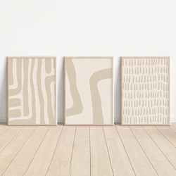 Boho Abstract Geometric Mid Century Poster Print Beige Canvas Painting Modern Neutral Wall Art Pictures Living Room Home Decor