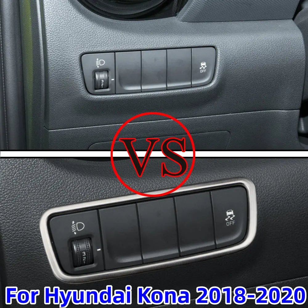 Stickers for Hyundai Kona Kauai 2018 2019 2020 Headlight Switch Knob Panel Cover Circle Trim Sticker Stainless Steel Accessories