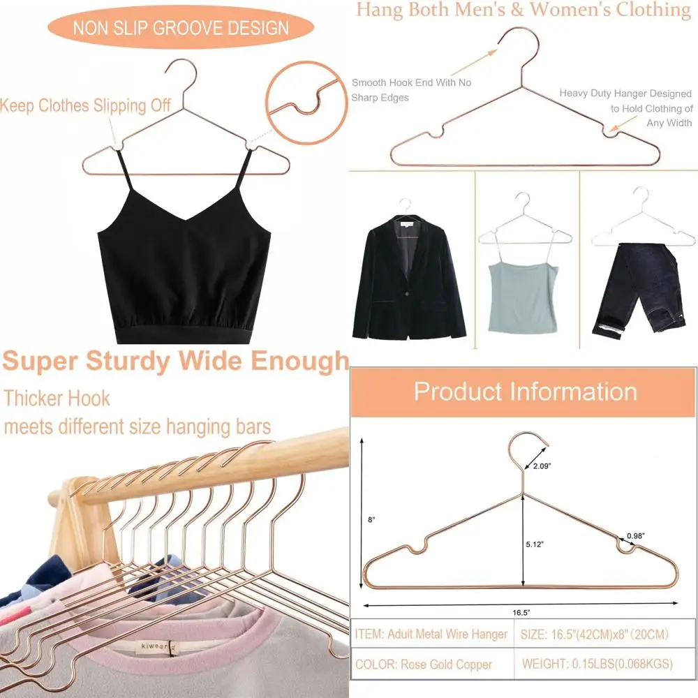 

60 шт., сверхпрочные металлические вешалки из розового золота и меди 16,5 для элегантного хранения и демонстрации одежды