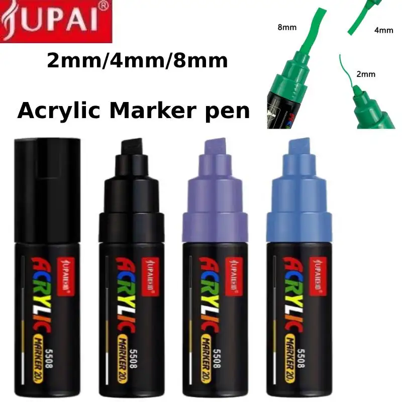 Jupai School Markers for Kids, 2/4/8mm Multi Acrylic Chisel Nib Waterproof Art Marking Pen Arts Crafts Manga Painting Stationery