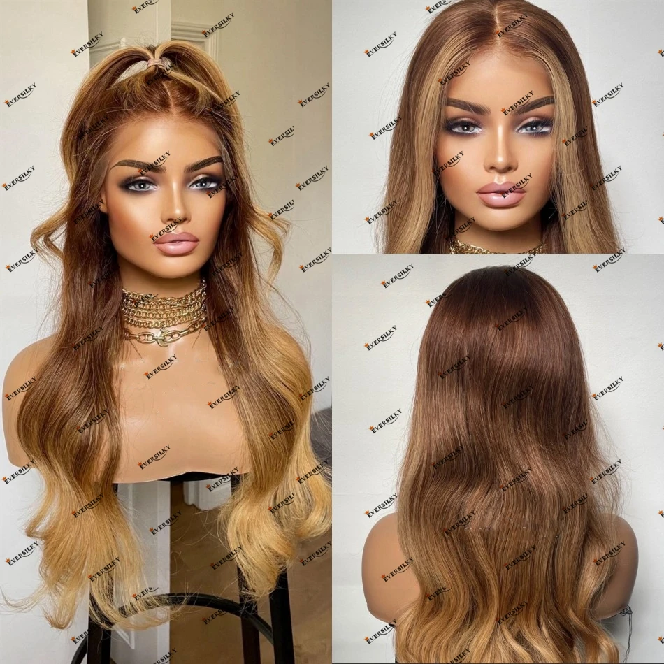 Face Frame Ombre Blonde Brown Human Hair Lace Front Wigs for Black Women 180Density Remy Malaysia Hair 13x6 Lace Front Wigs