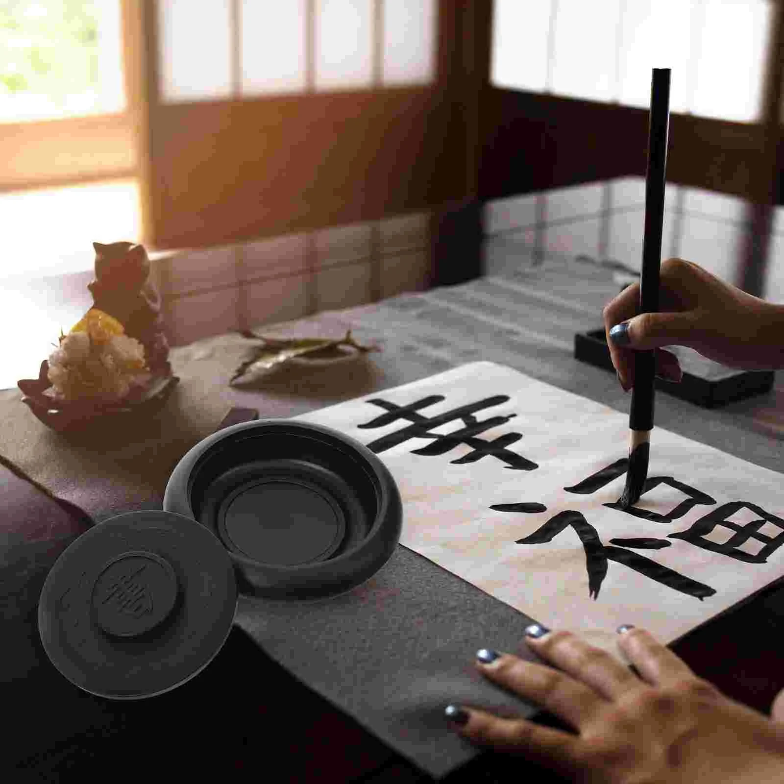 Ancient Horse Inkstone Paint Writing Pens Color Dish Plate Painting Inkslab Covered Chinese Thread