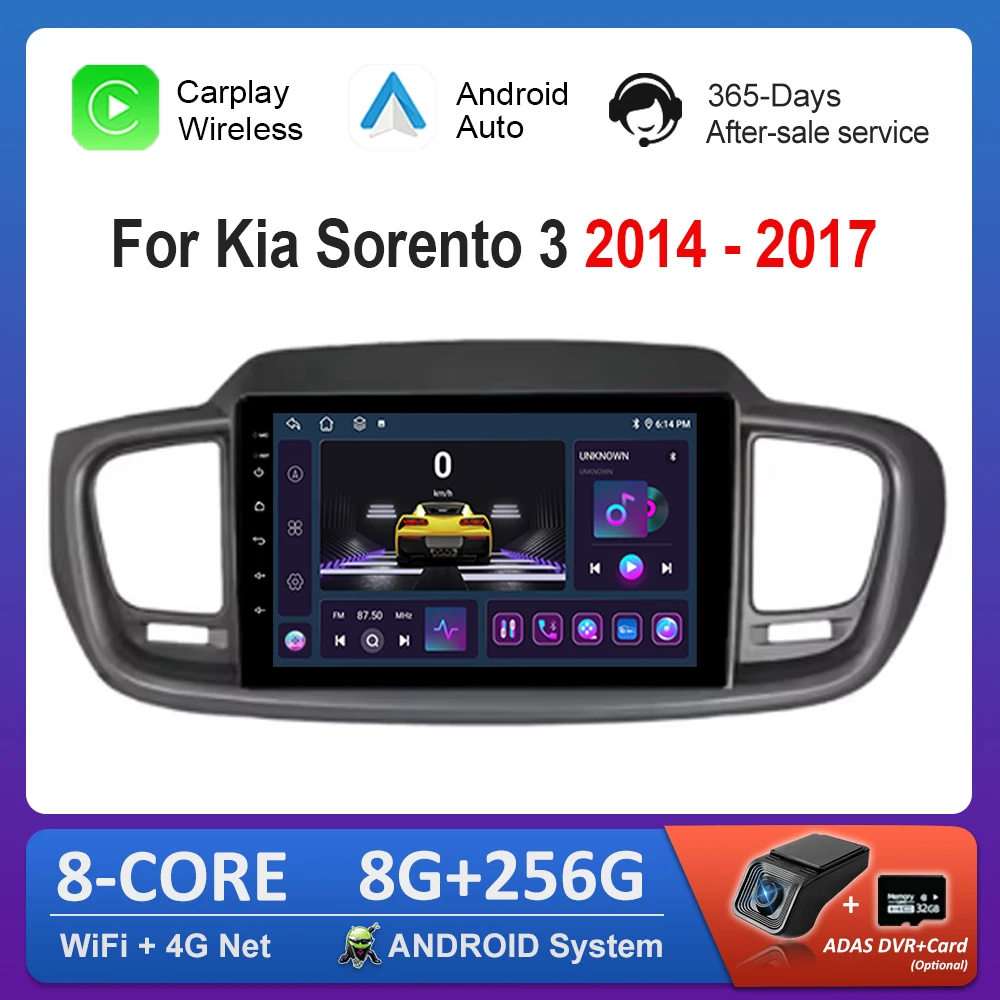 GPS Navigation Android OS 10.1 inch Car Radio Multimedia Player for Kia Sorento 3 2014 - 2017 Carplay 4G BT WiFi Cooling Fan