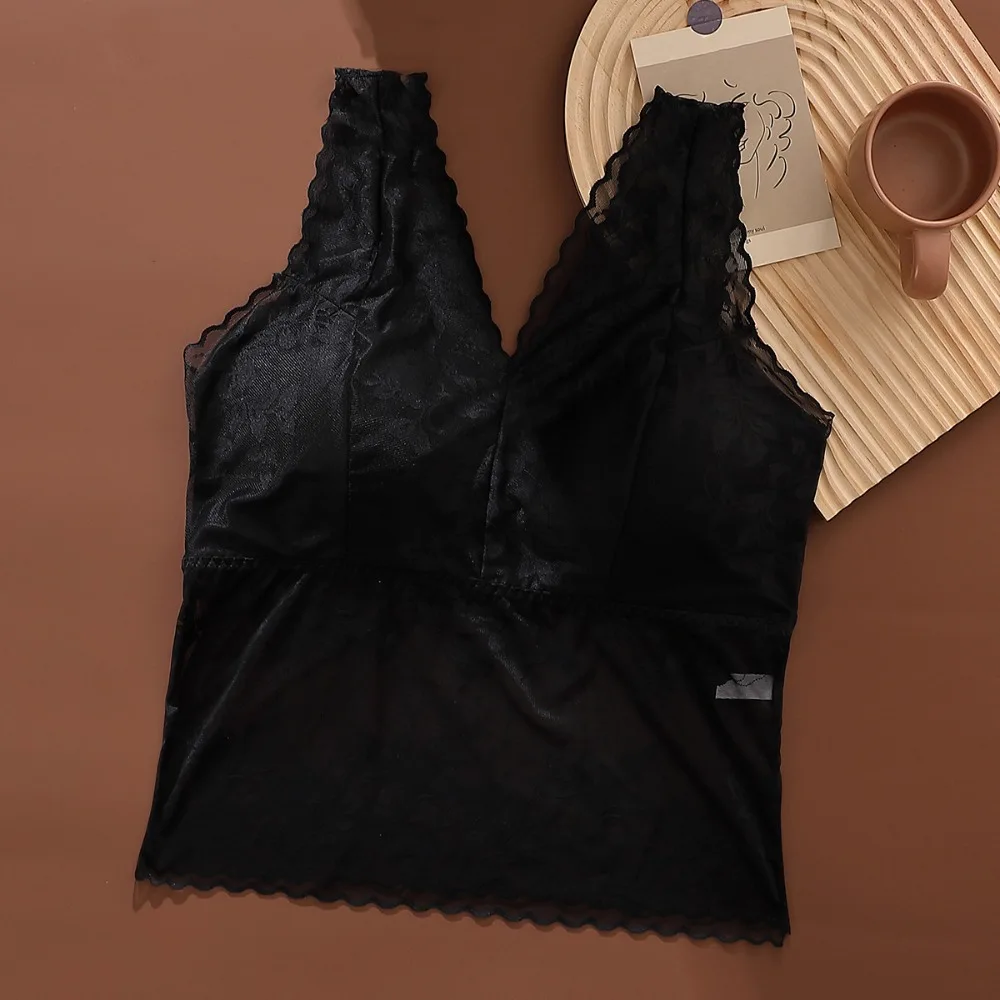 

Undershirt V Neck Lace Mesh Camisole Transparent Slim Fit Lace Crop Tops Thin Underwear for Women Summer