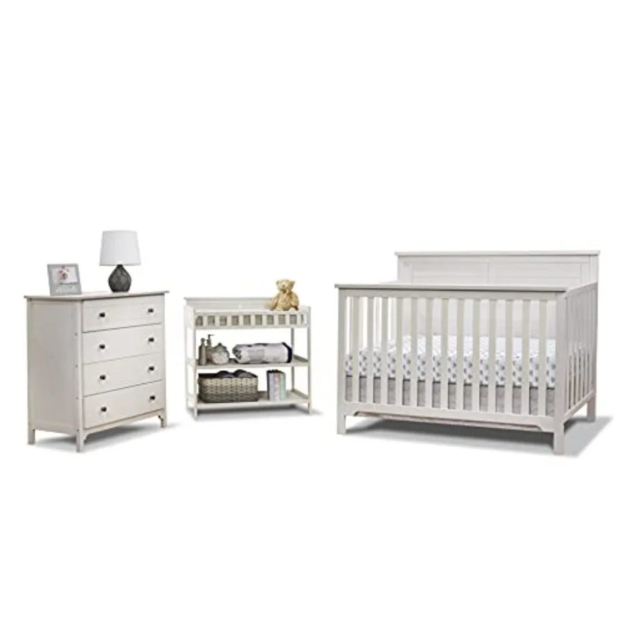 

Sorelle Furniture Farmhouse 3-Piece Nursery Set with 4-in-1 Convertible Crib, 4-Drawer Dresser, and Changing Table with Shelves