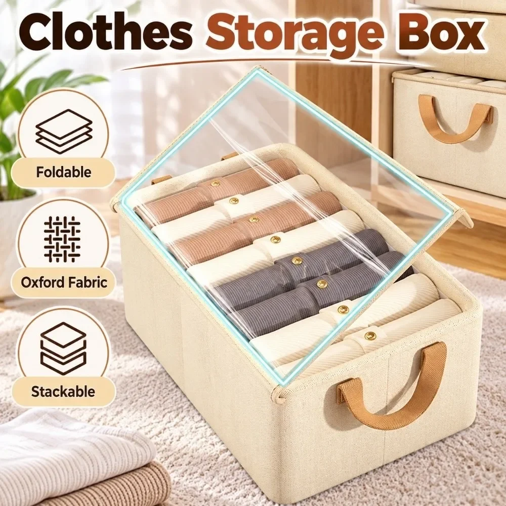 Versatile Foldable Clothes Storage Box Stackable Washable Storage Bin with Handle with Cover Clothes Organizer Home Use 2