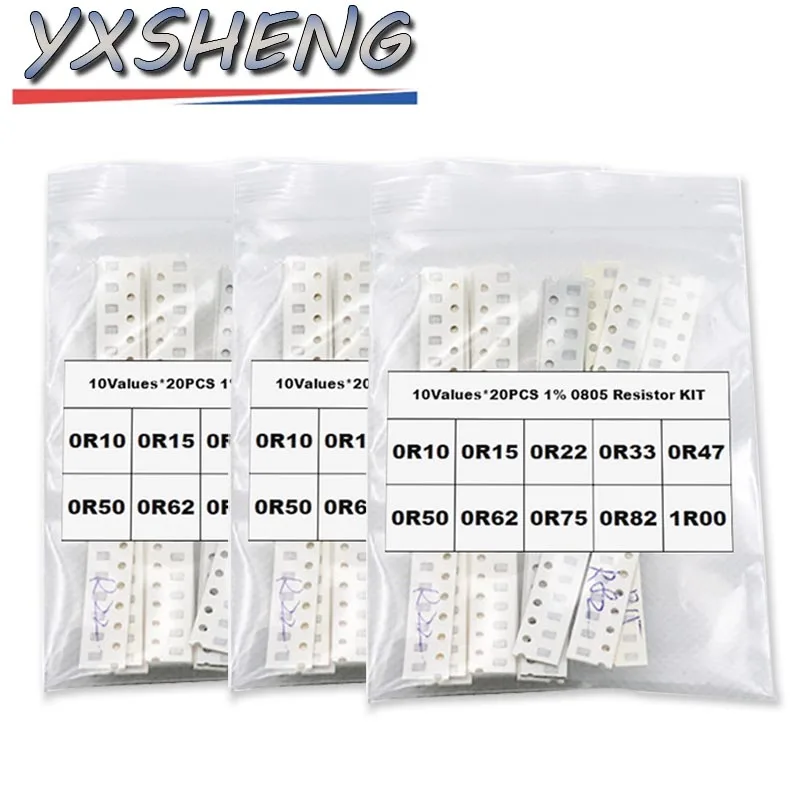 50PCS 200PCS 0603 0805 1206 1210 2512 SMD Resistor Kit 0.1R~1RΩ 1% 5% 0R10 0R15 0R22 0R33 0R47 0R50 0R62 0R75 0R82 1R00 Assorted