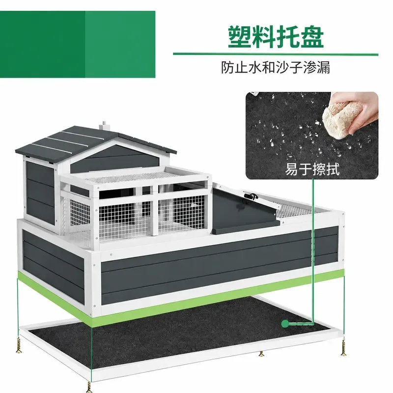 Double Layer Solid Wood Turtle Cage Reptile Breeding Box Terrarium Habitat Enclosure Tank