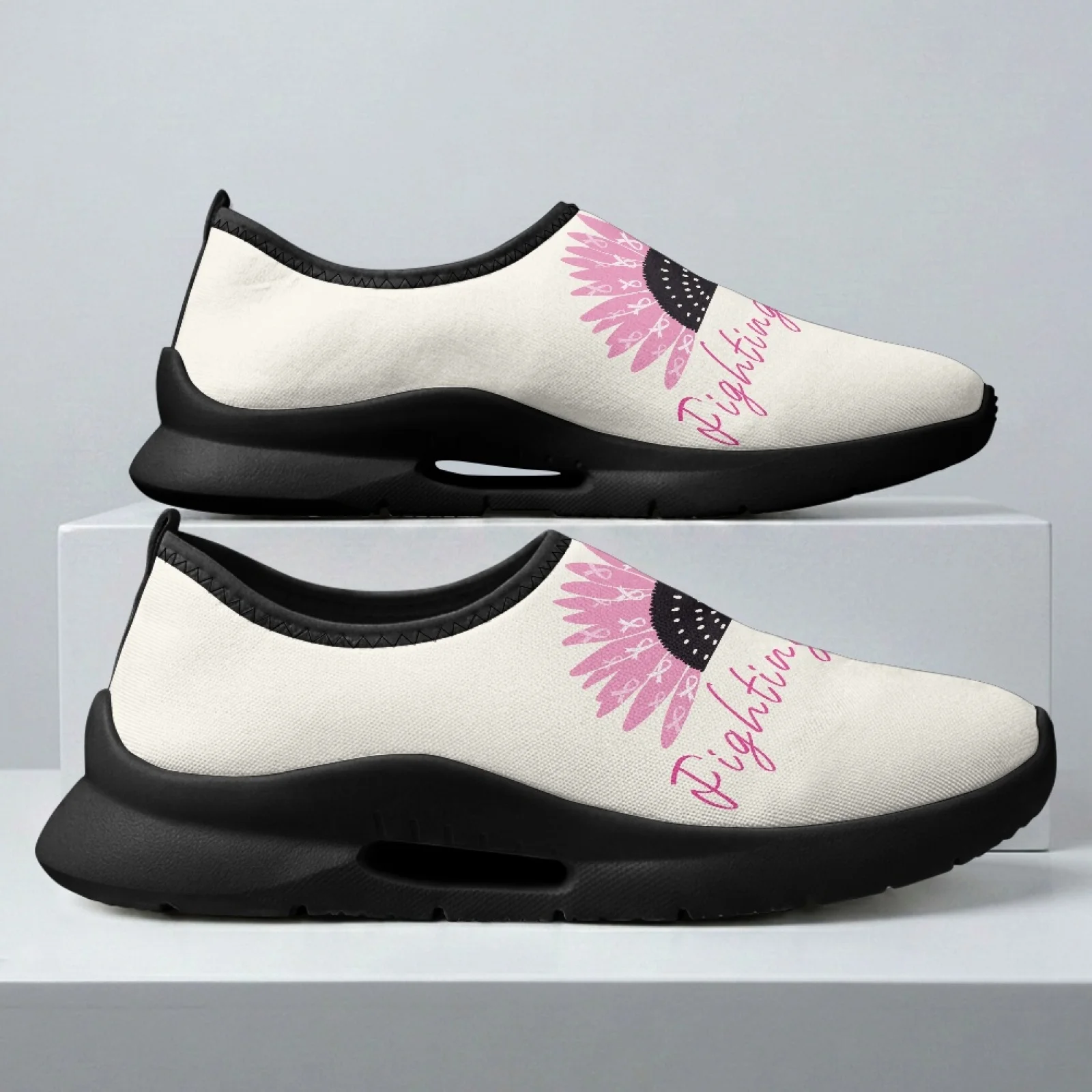 PENSTROLL Pink Sunflower Print Sneakers Casual Shoe for Men, Cushioned Non Slip Tennis Walking Skate Shoes
