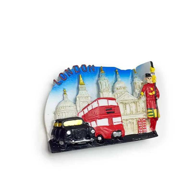 1pc, London Soldier Double-decker Bus Hand-painted Cultural and Refrigerator Magnet High-value Souvenir Decoration