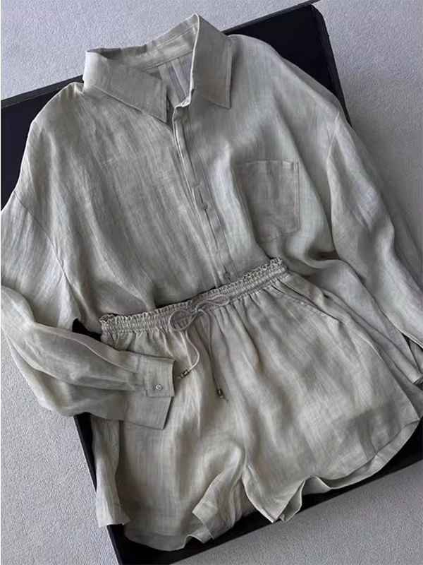 

Мужской летний тонкий комплект из хлопка и льна в американском ретро-стиле, размер XL, 300 нитей, повседневный, из двух предметов...