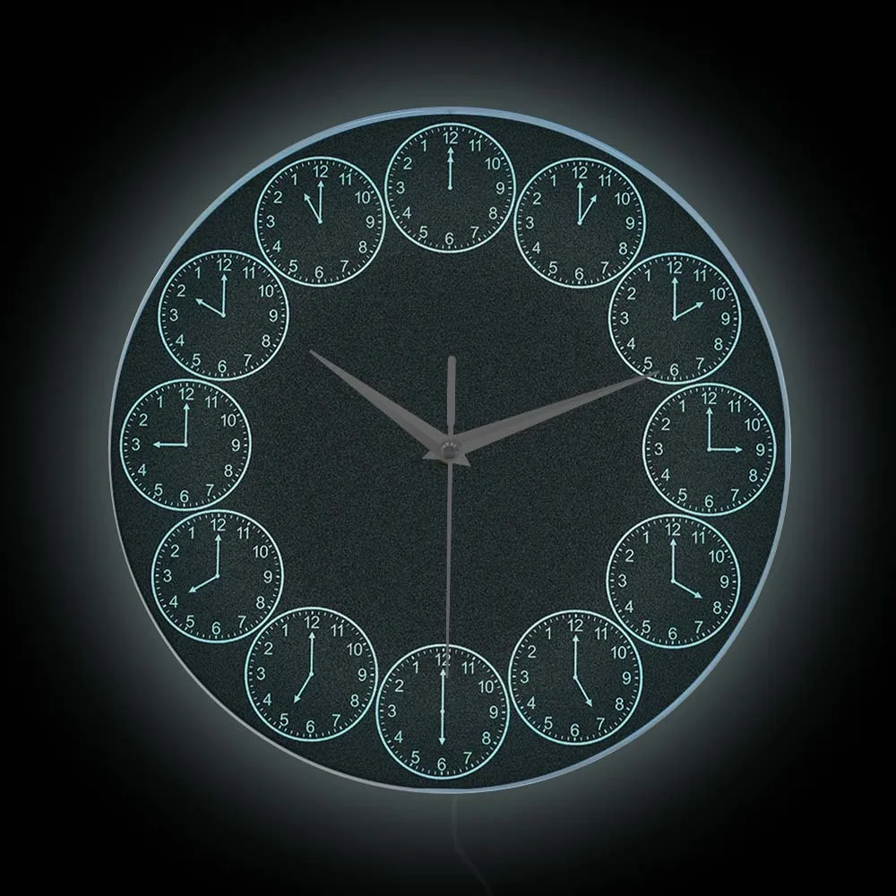 Circle Of Time Reverse Wall Clock With LED Backlight Running Backwards Unusual Counterclockwise Glow In Dark Luminous Wall Clock