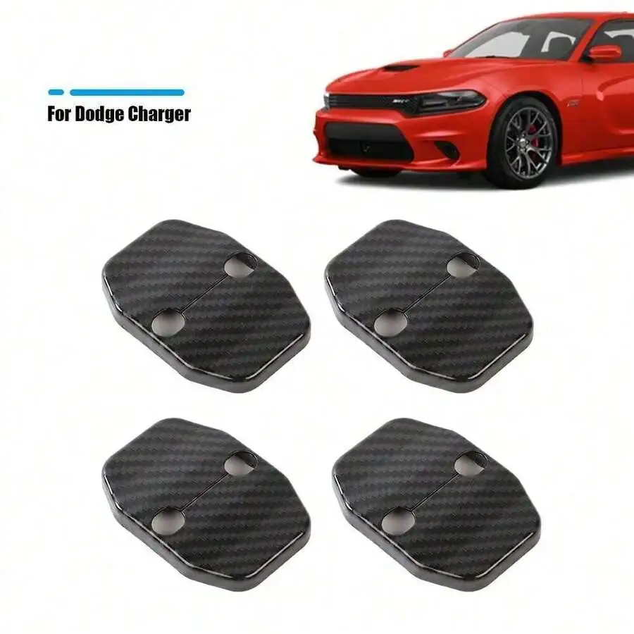 4x Car Door Lock Cover Buckle Protector Kit For Dodge Charger 2010+ Carbon Fiber