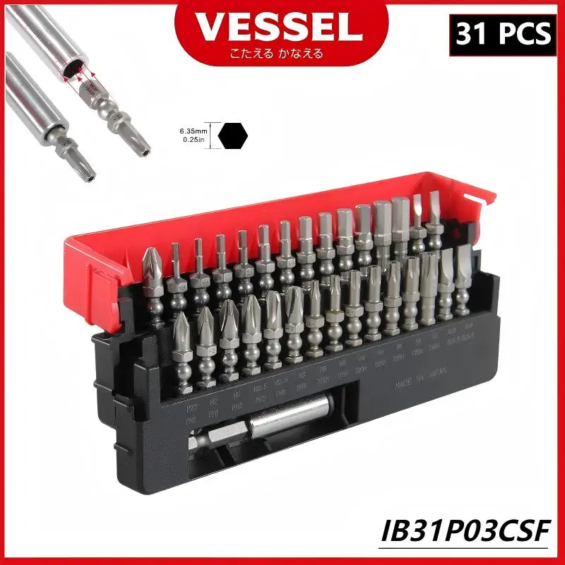 

Набор отверточных насадок VESSEL NO.IB31P03CSF JIS, 31 предмет, ударные шаровые биты, магнитные удлинители, ручные инструменты в выдвижном кейсе