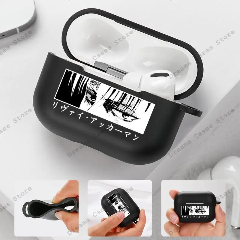 Étui pour écouteurs Attack on Titan pour Airpods 3 2 1, housse de téléphone de sauna Bluetooth sans fil, étuis Shingeki No Kyojin Anime, noir doux