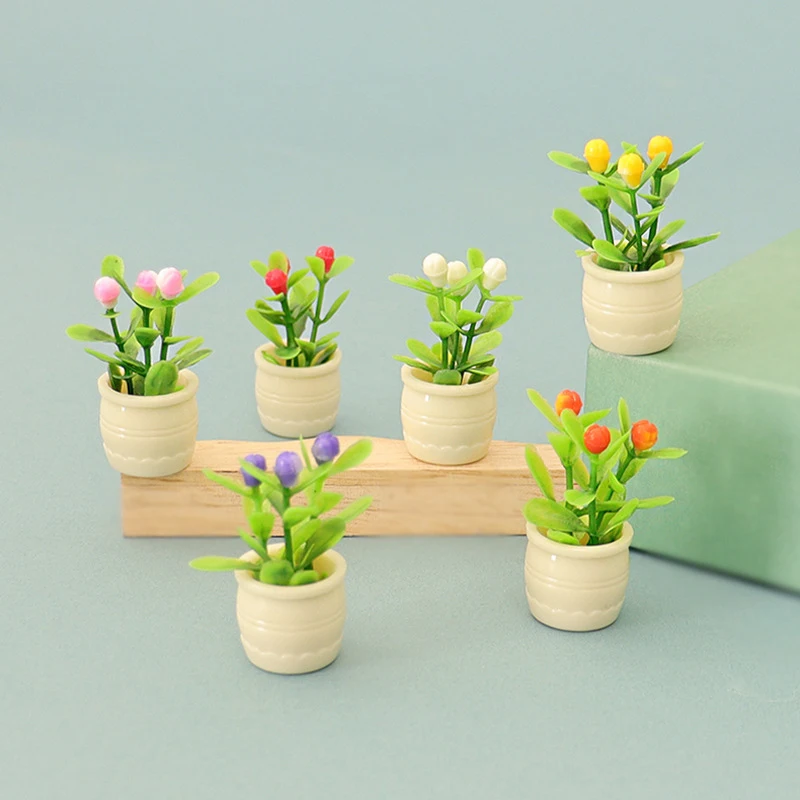 10Pcs 1/12 Dollhouse Flower Plant Potted Model Mini Garden Decoration Dolls House Accessories Micro Landscape Ornament