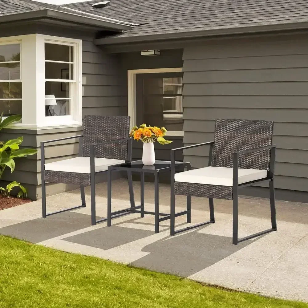 3-Piece All-Weather Cushioned Wicker Patio Furniture Set, Ideal for Porch, Backyard, Garden, Poolside, and Deck (Mix Brown)