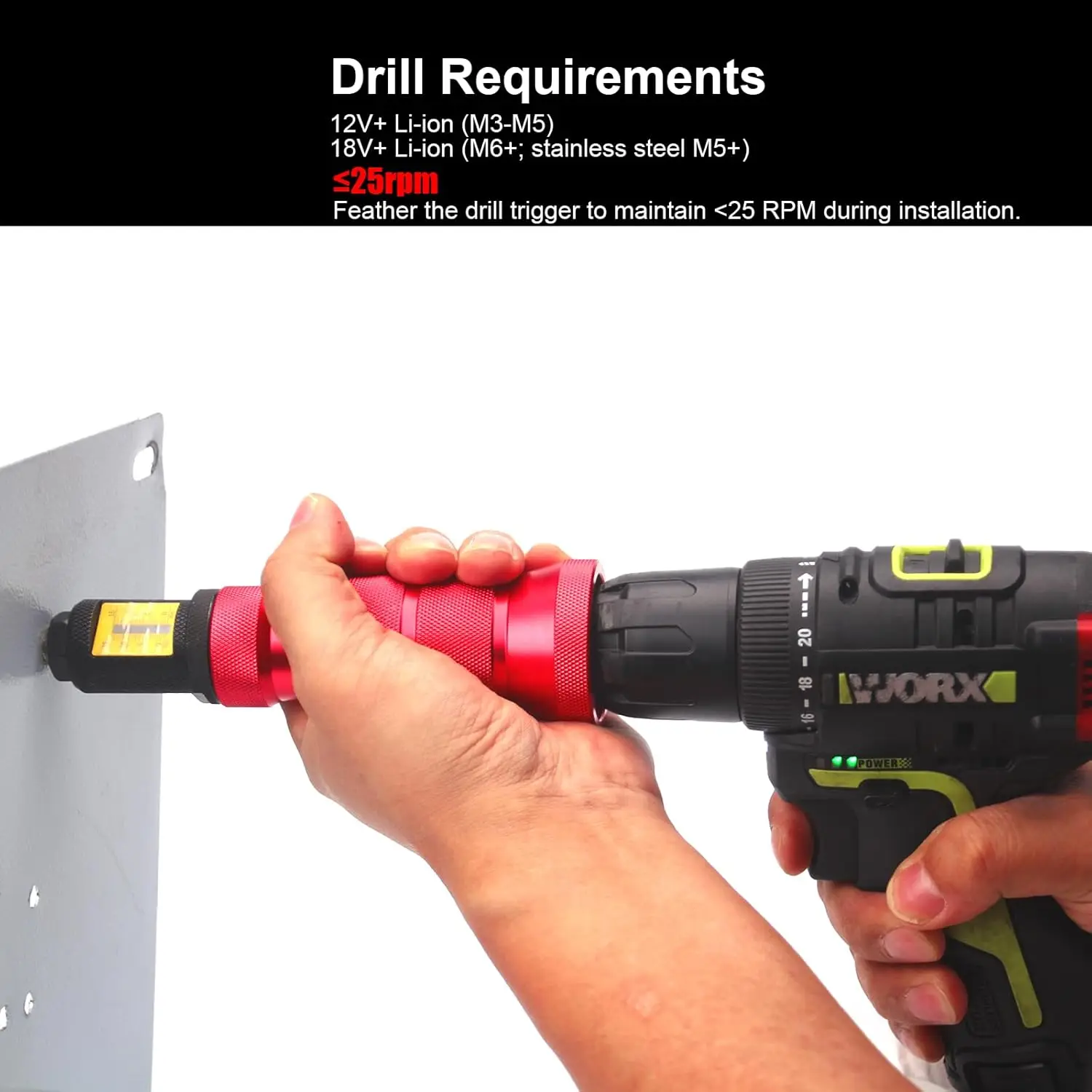 X1S Rivet Nut Drill Adapter Kit with Overload Protection, 150 pcs Nuts, Blow Molded Case