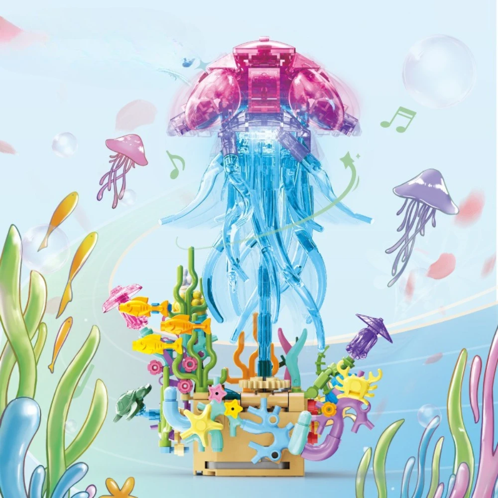 Artificial Butterfly Music Box MOC Building Blocks Octopus Animal With Light Assembled Educational Toys Bricks DIY Holiday Gifts