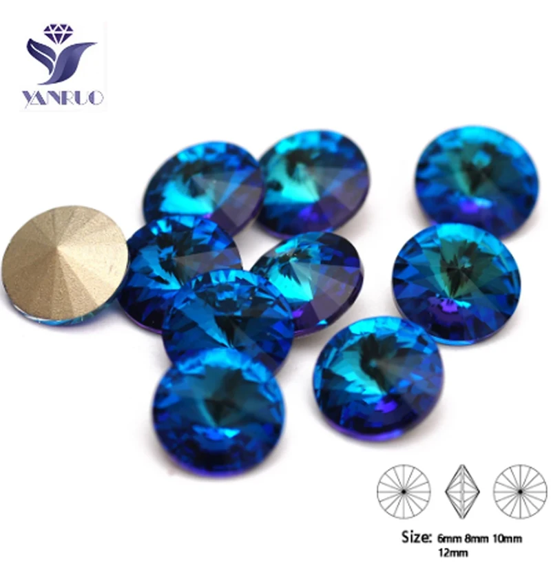 

YANRUO 1122 10pcs Rivoli Bermuda Blue Fancy Crystal Glass Glitter Rhinestones Crafts Accessories Beads DIY Nail Art Decorations